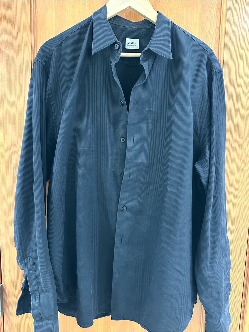 Armani Collezioni Men’s Dark Blue Pinstripe Dress Shirt